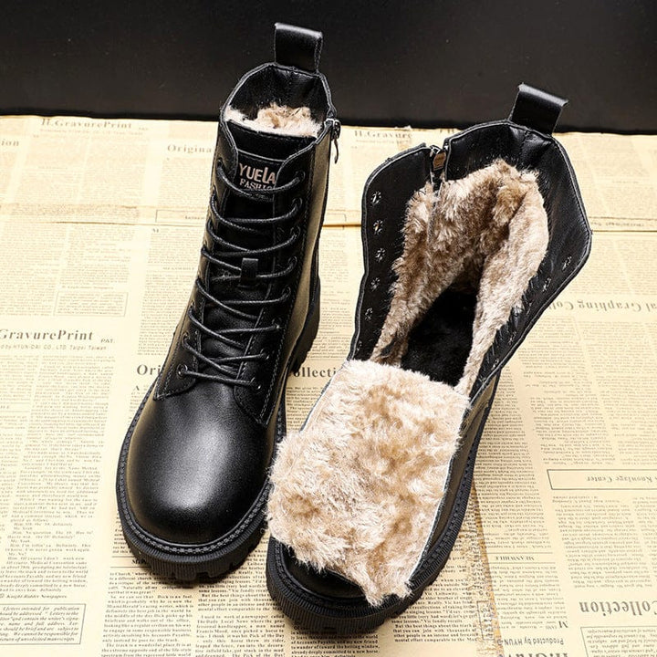 Sarah-Toronto| Black Leather Fur-Lined Insulated Boots