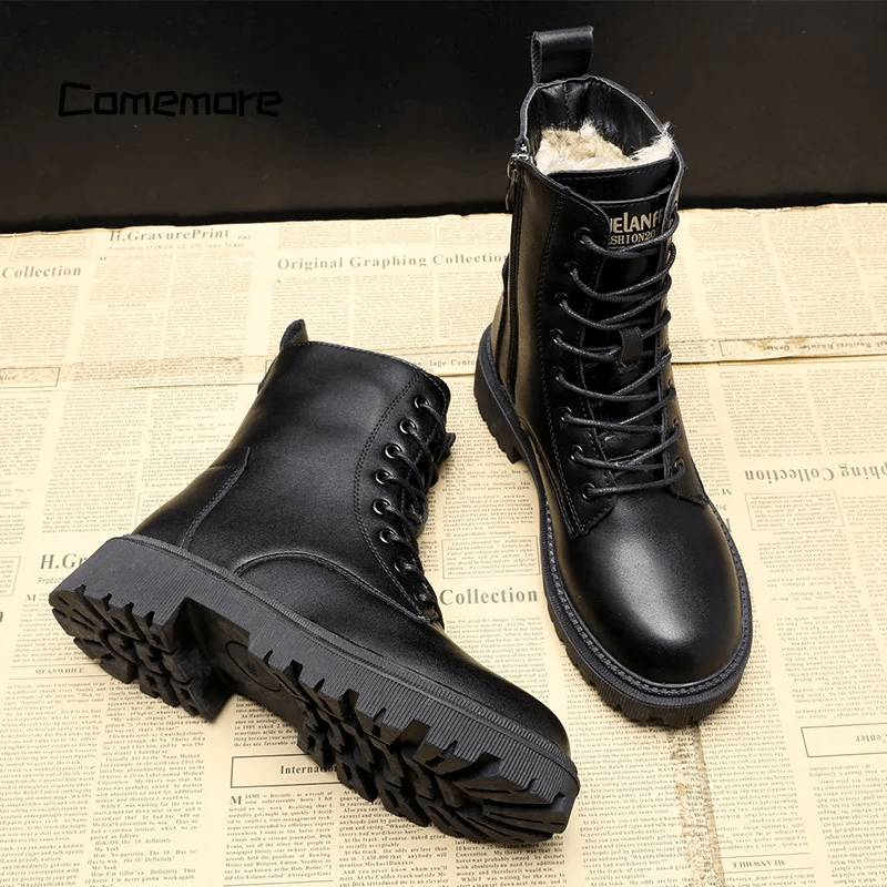 Sarah-Toronto| Black Leather Fur-Lined Insulated Boots