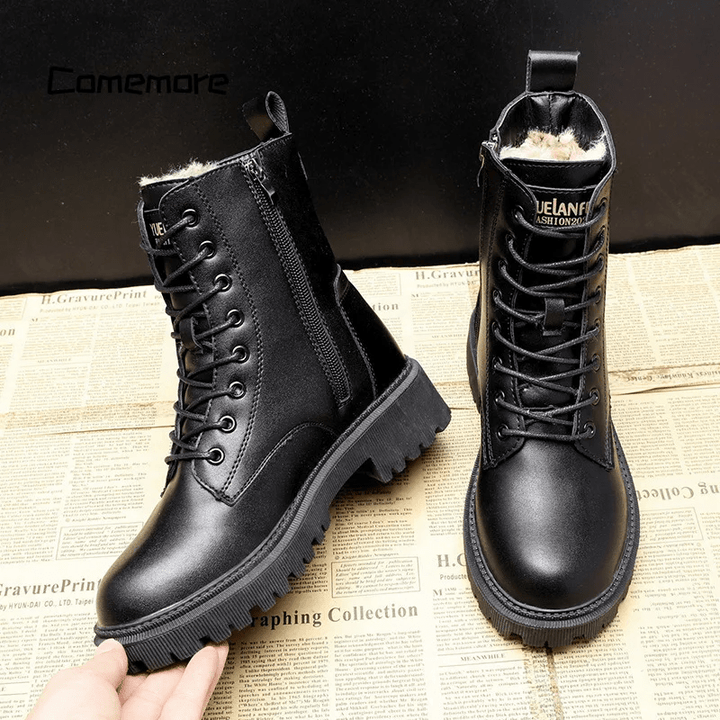 Sarah-Toronto| Black Leather Fur-Lined Insulated Boots